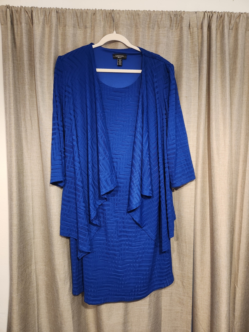 R &M Richrds Royal Blue Textured Dress & Draped Jacket Built In Set
